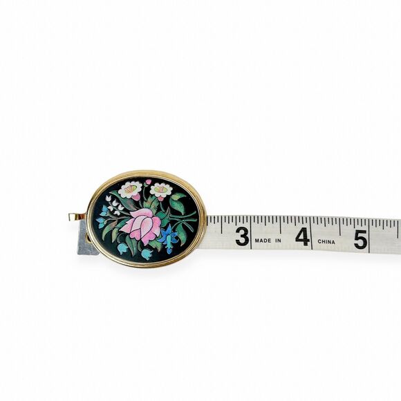 Avon Pendant Florentine Flowers Large Oval Gold Tone Spring Pink Blue No Chain - Picture 5 of 6